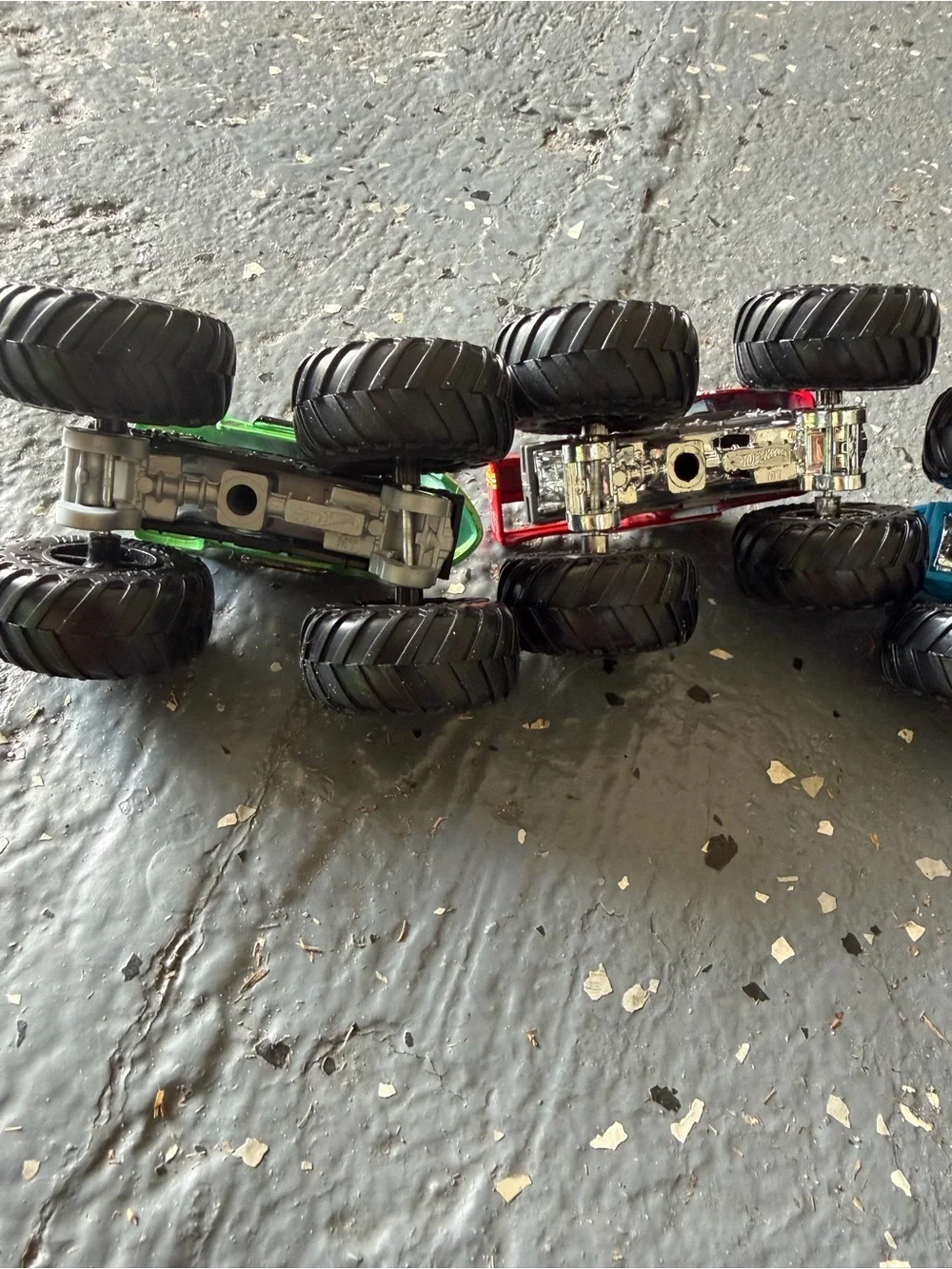 Hot Wheels Monster Trucks collection green Race Ace, Demo Derby and shark wreck